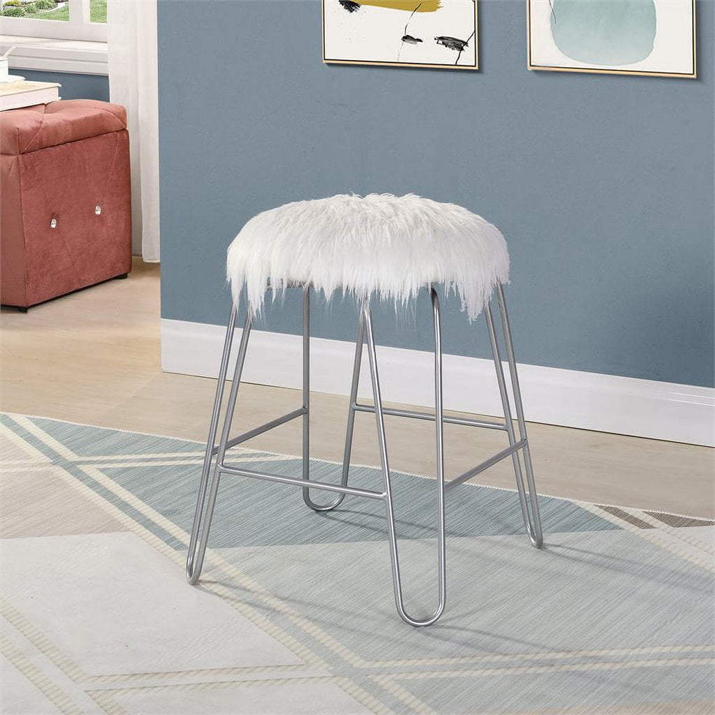White Faux Fur Metal Vanity Chair P714