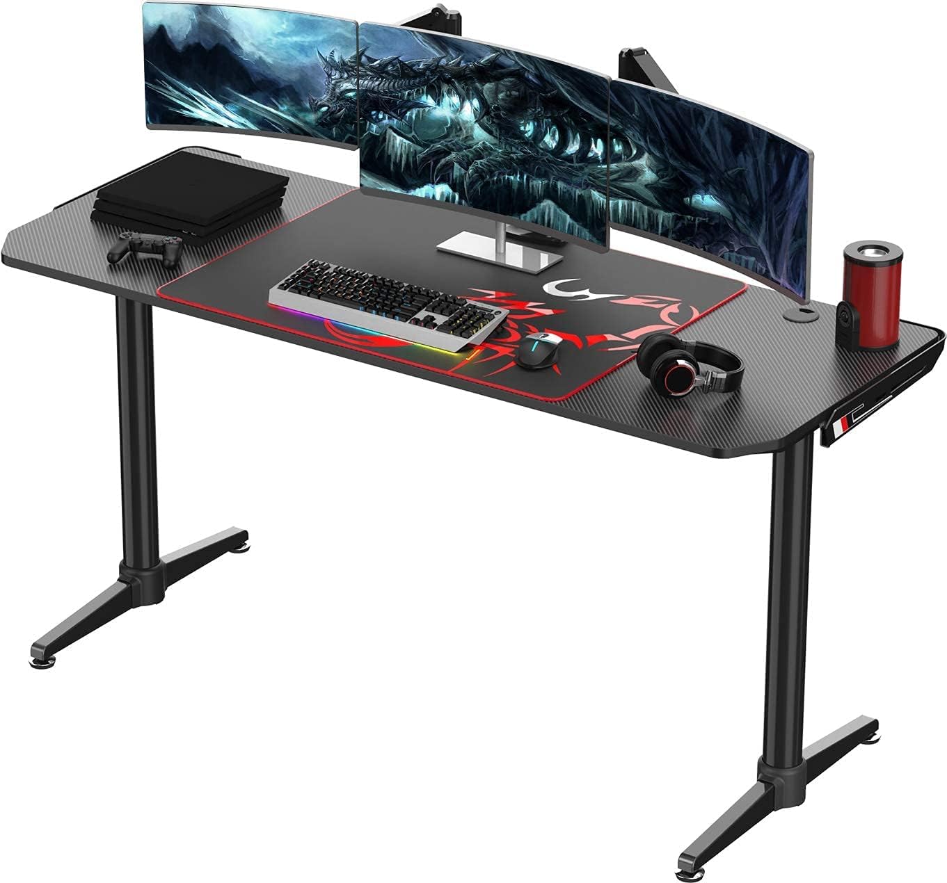 Black 60 inch Gaming Computer Desk with Carbon Fiber Surface R3719