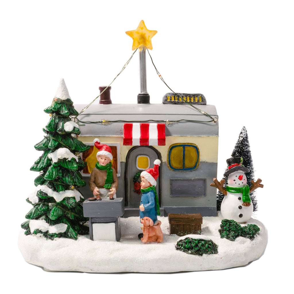 Grey Polyresin LED Christmas Camper H2972