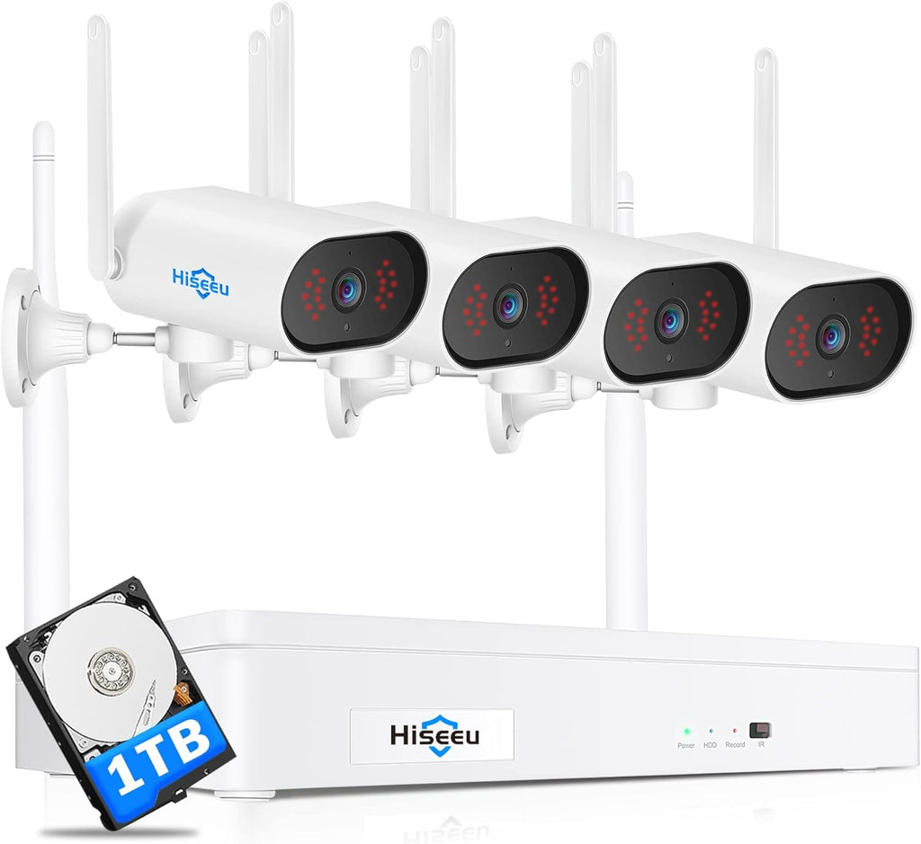 3MP WiFi Security Camera System, 4pcs Pan 180°View Cameras, 8CH NVR, 1TB Hard Drive W1984