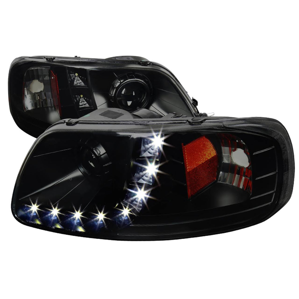 Black Smoke LED Projector Headlights Pair I2262