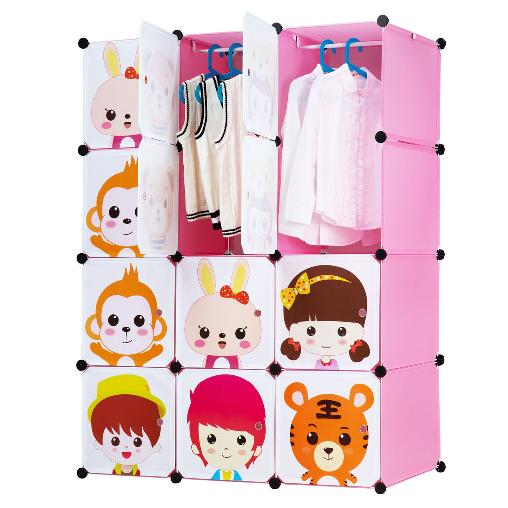 Pink Children's Portable Clothes Closet Rack with Storage Cubes Q835024