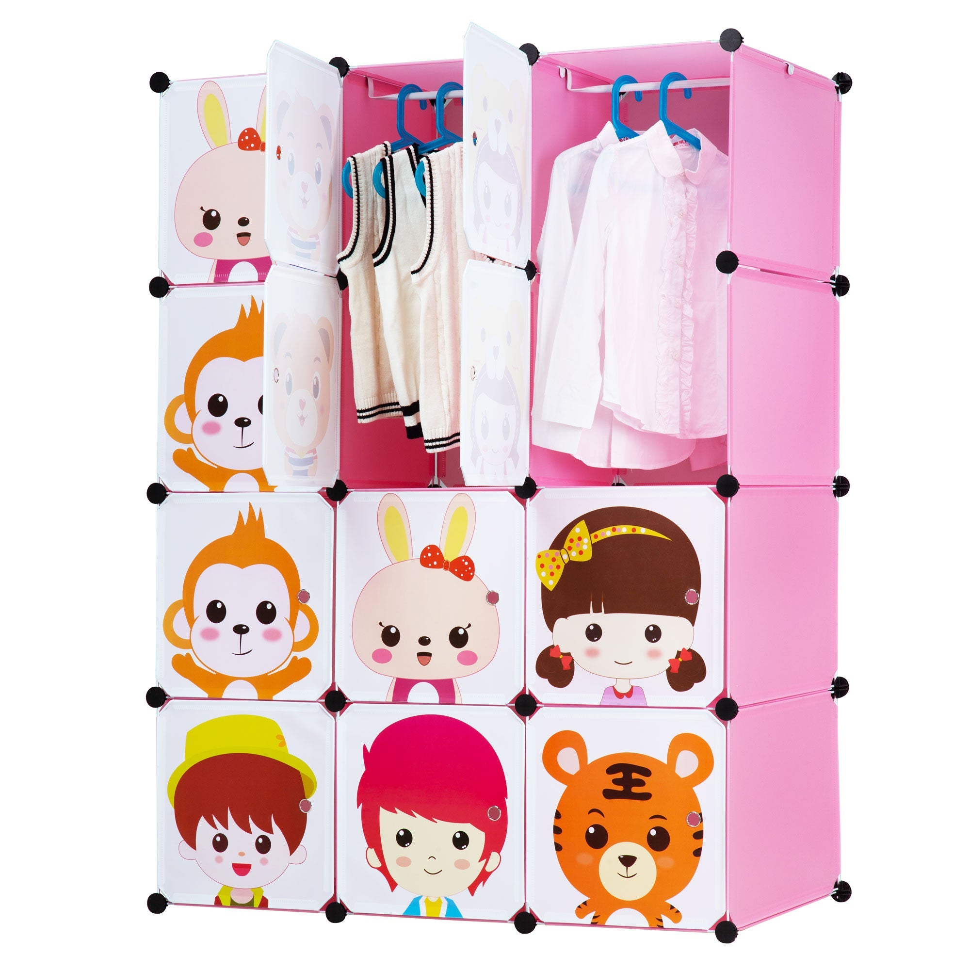 Pink Children's Portable Clothes Closet Rack with Storage Cubes Q835024