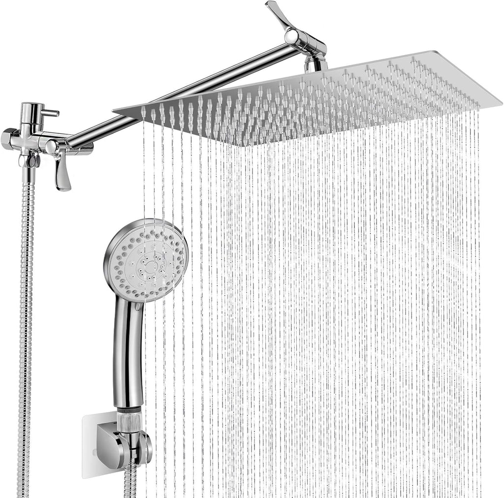 Stainless Steel Dual Square Rainfall Shower Head with Handheld Spray Pack of 2 S261287
