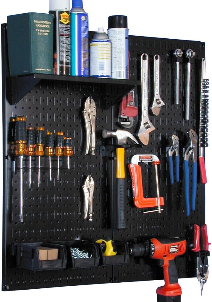 Black Pegboard Tool Storage Kit with White Accessories F46117