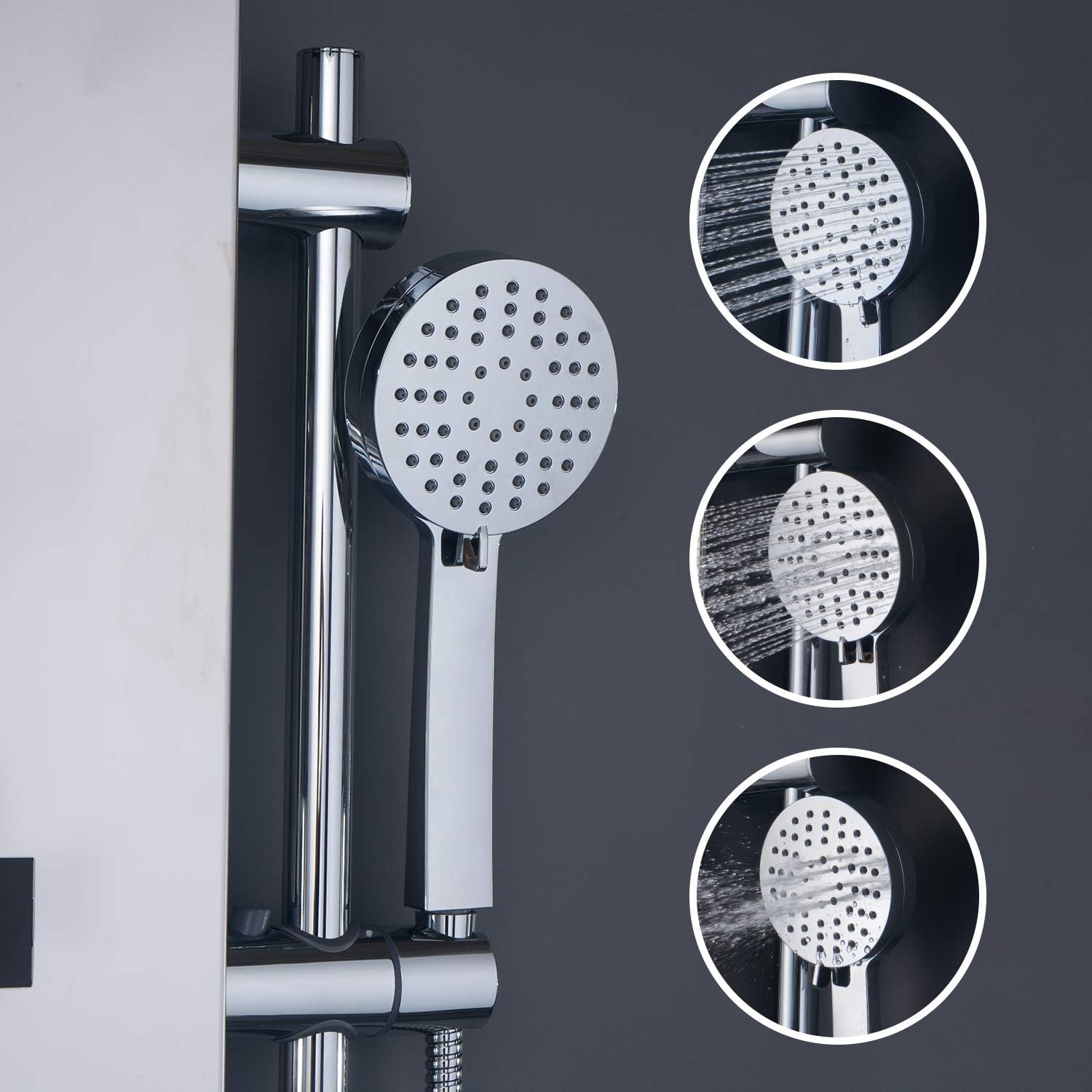 #304 Stainless Steel Shower Panel with LED Temperature Display and 6 Nozzles Q368