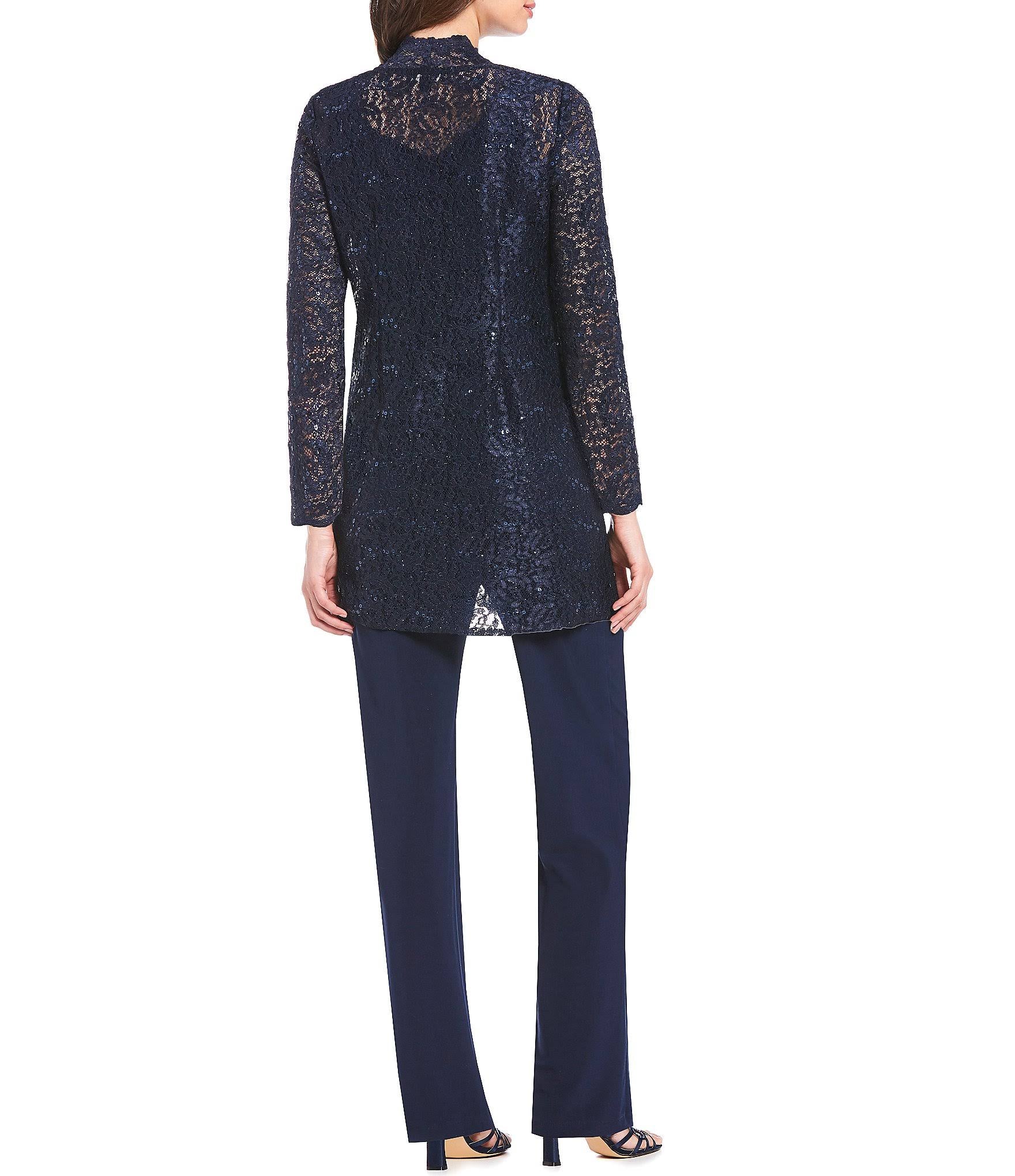 3-Piece Sequin Lace Duster Pant Set P549