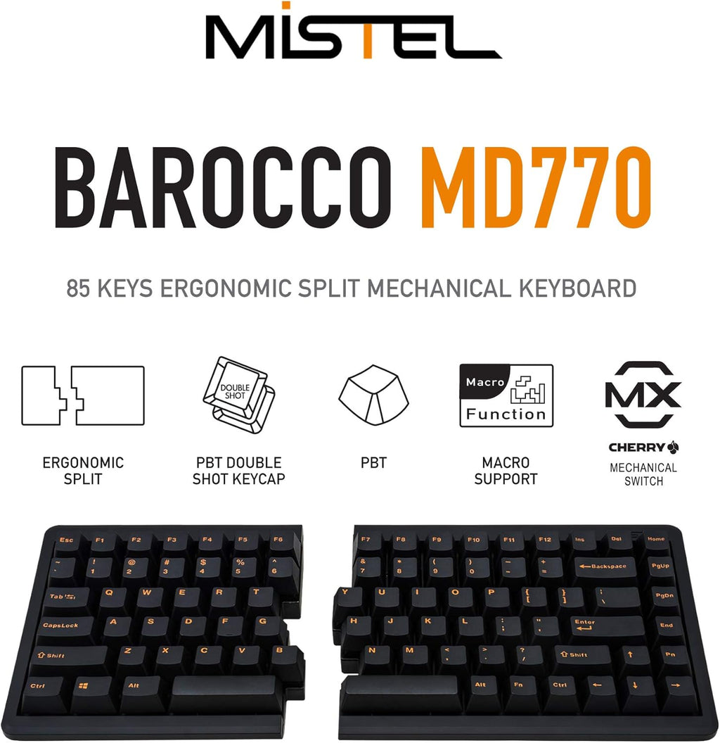 TKL Split Mechanical Keyboard with Cherry MX Blue Switch, Orange Letter PBT Double Shot Keycaps D4934