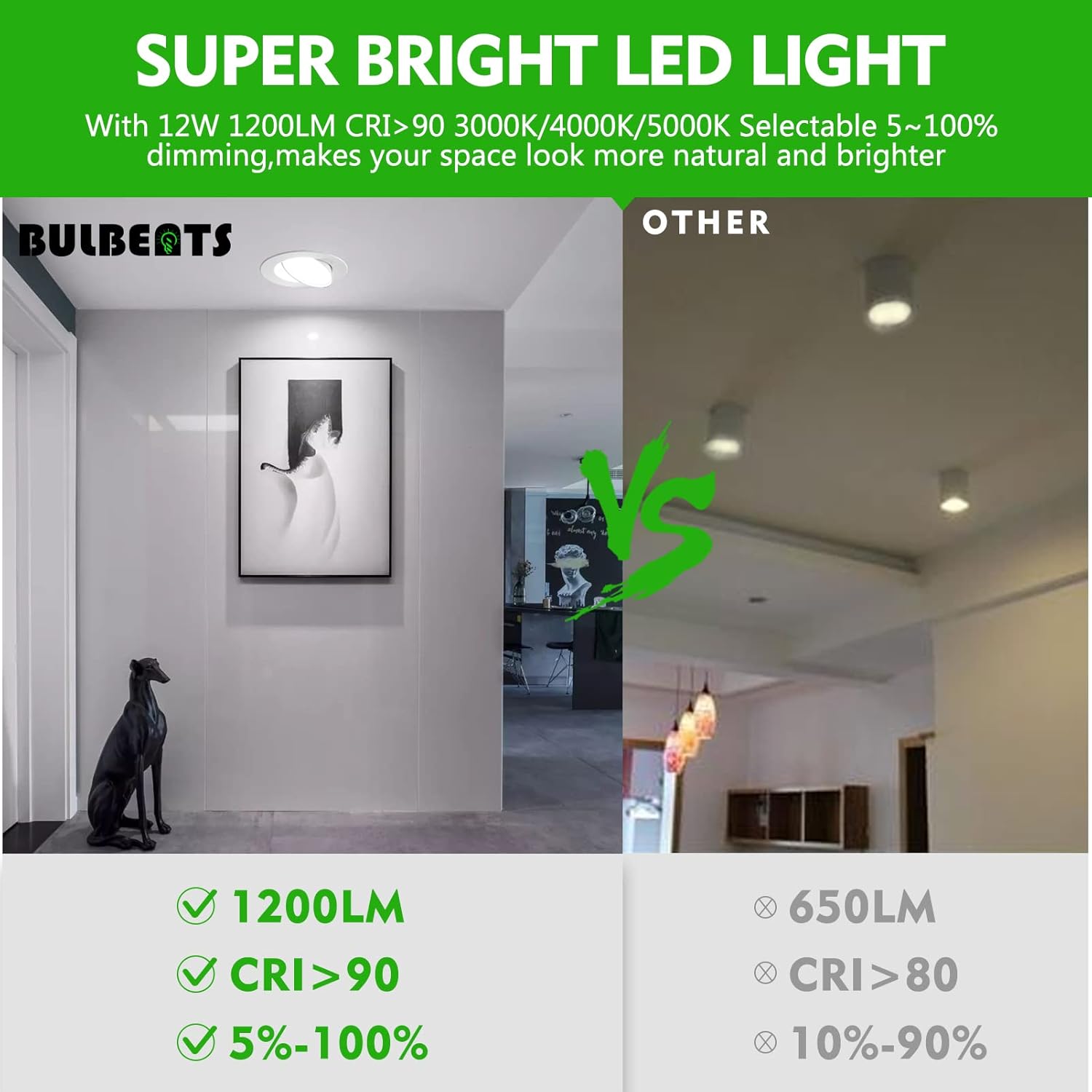 12 Pack 5/6 Inch Gimbal LED Recessed Light, Dimmable, 3000K/4000K/5000K, 12W=110W 1200LM, IC Rated V671