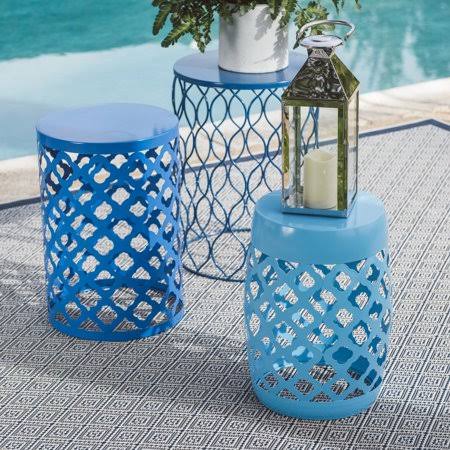 Blue Round Metal Patio Side Tables Set of 3 A4754