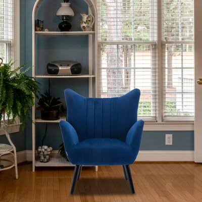 Navy Accent Armchair with Solid Wood Legs D34159