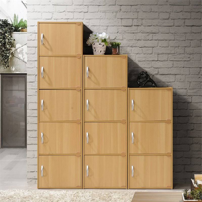 3 Shelf 3 Door Bookcase in Beech, Brown Q308508