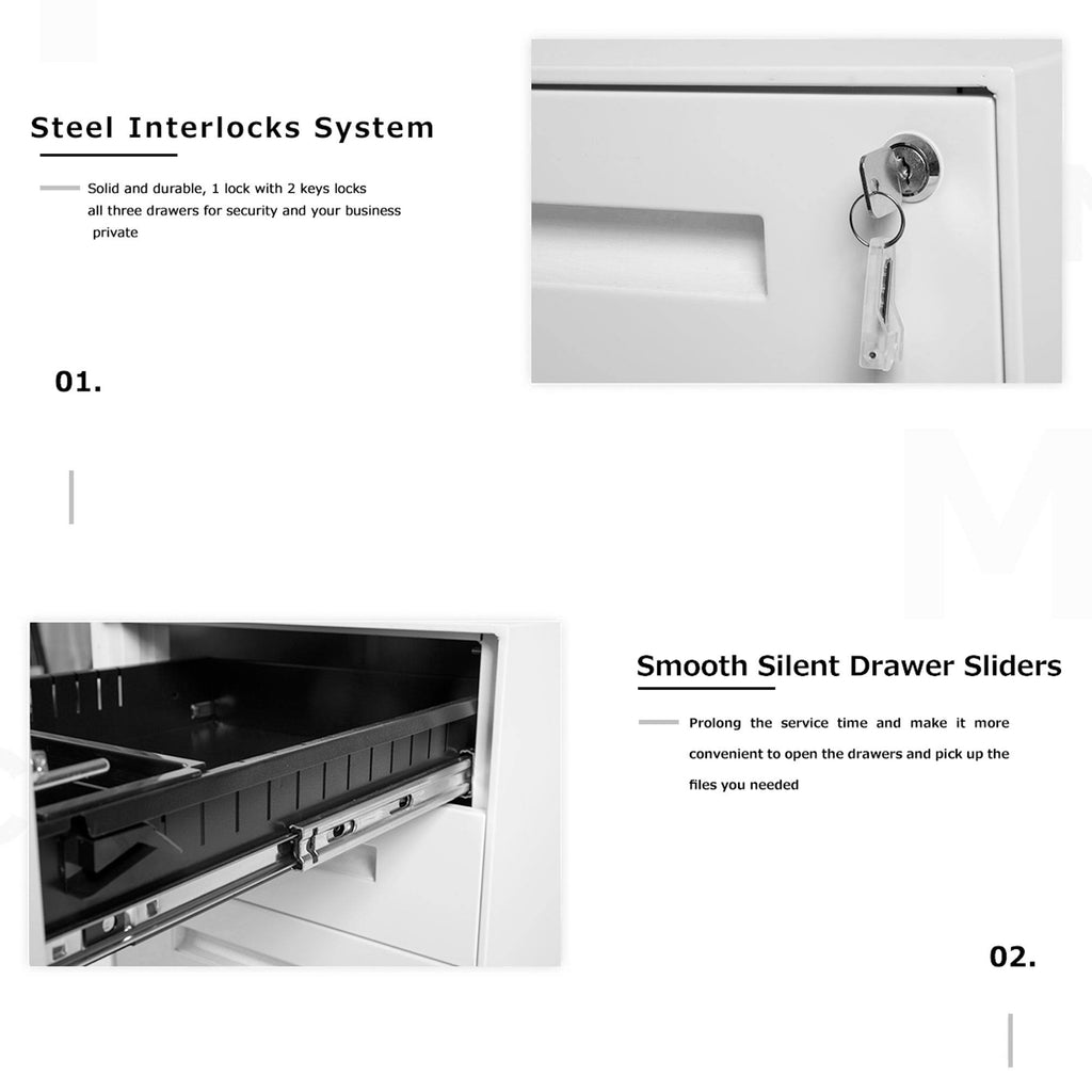 Black 3-Drawer Mobile File Cabinet with Lock and Keys R7353
