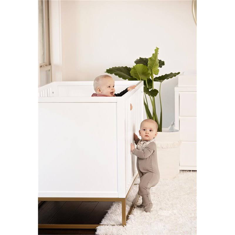 3 in 1 Convertible Wood Crib in White and Gold D392158