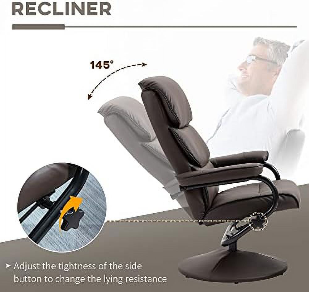 Brown PU Leather Swivel Recliner Chair with Ottoman L175