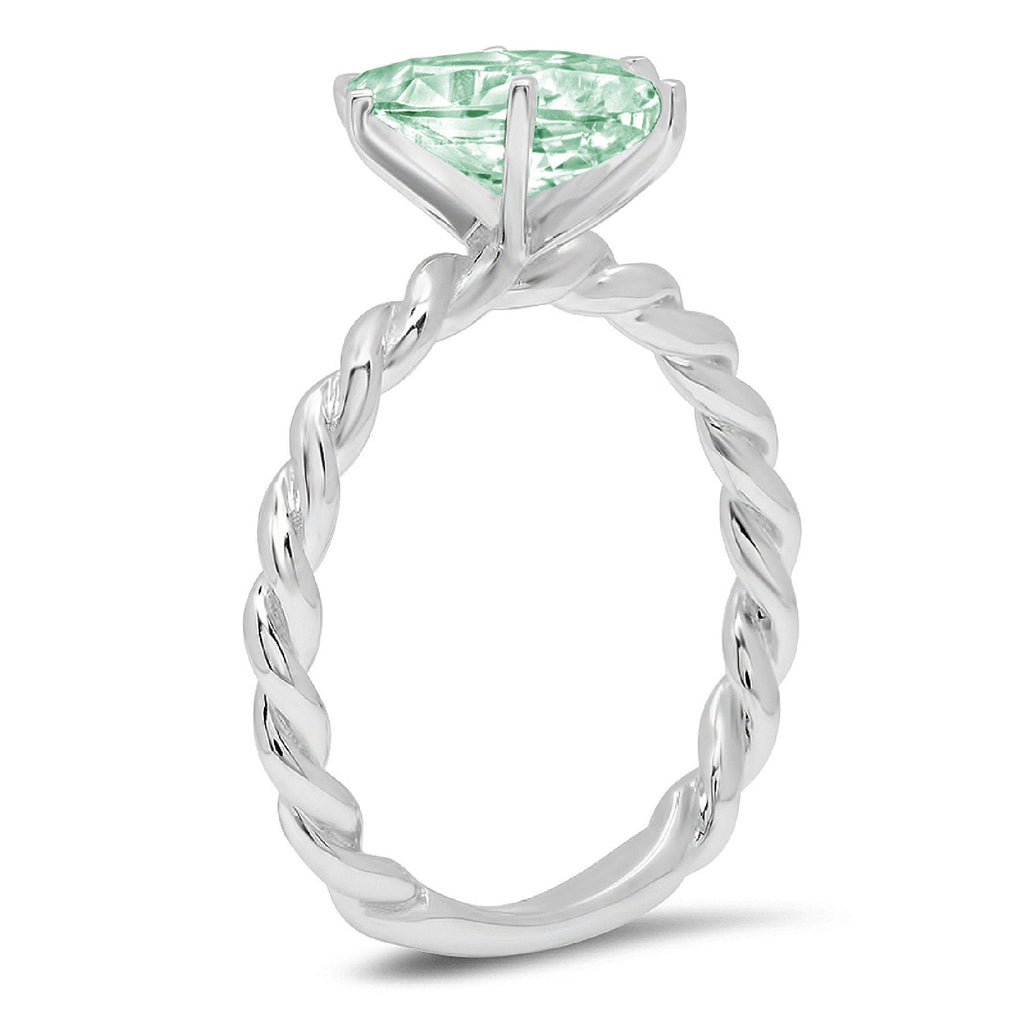 Heart Cut Green Simulated Diamond 18k White Gold Solitaire Ring Size 3.5 E81728