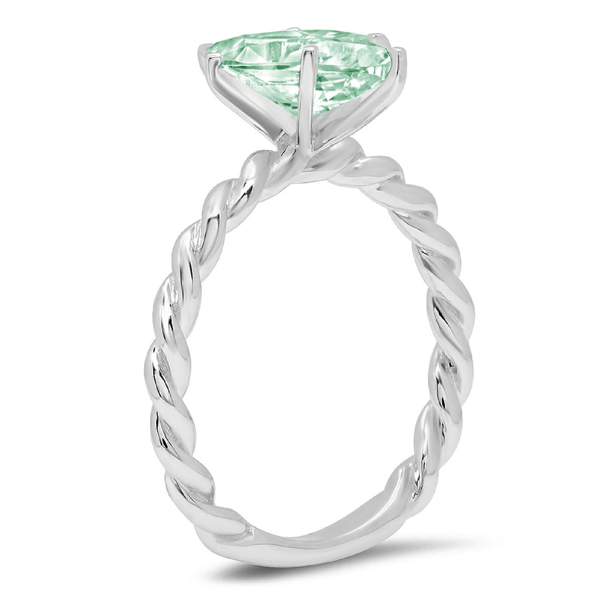 Heart Cut Green Simulated Diamond 18k White Gold Solitaire Ring Size 3.5 E81728