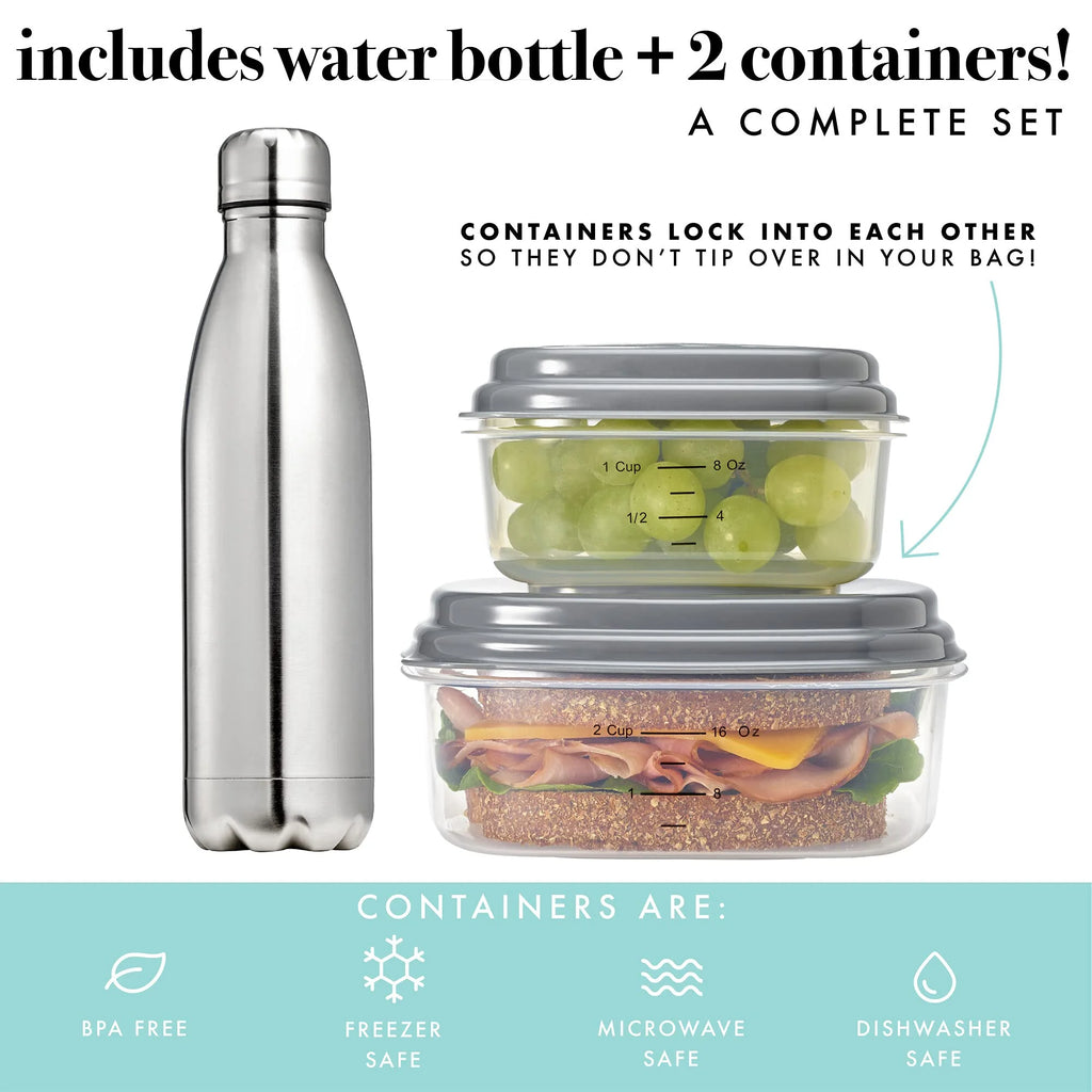 Insulated Lunch Tote with Bottle and Containers S359374