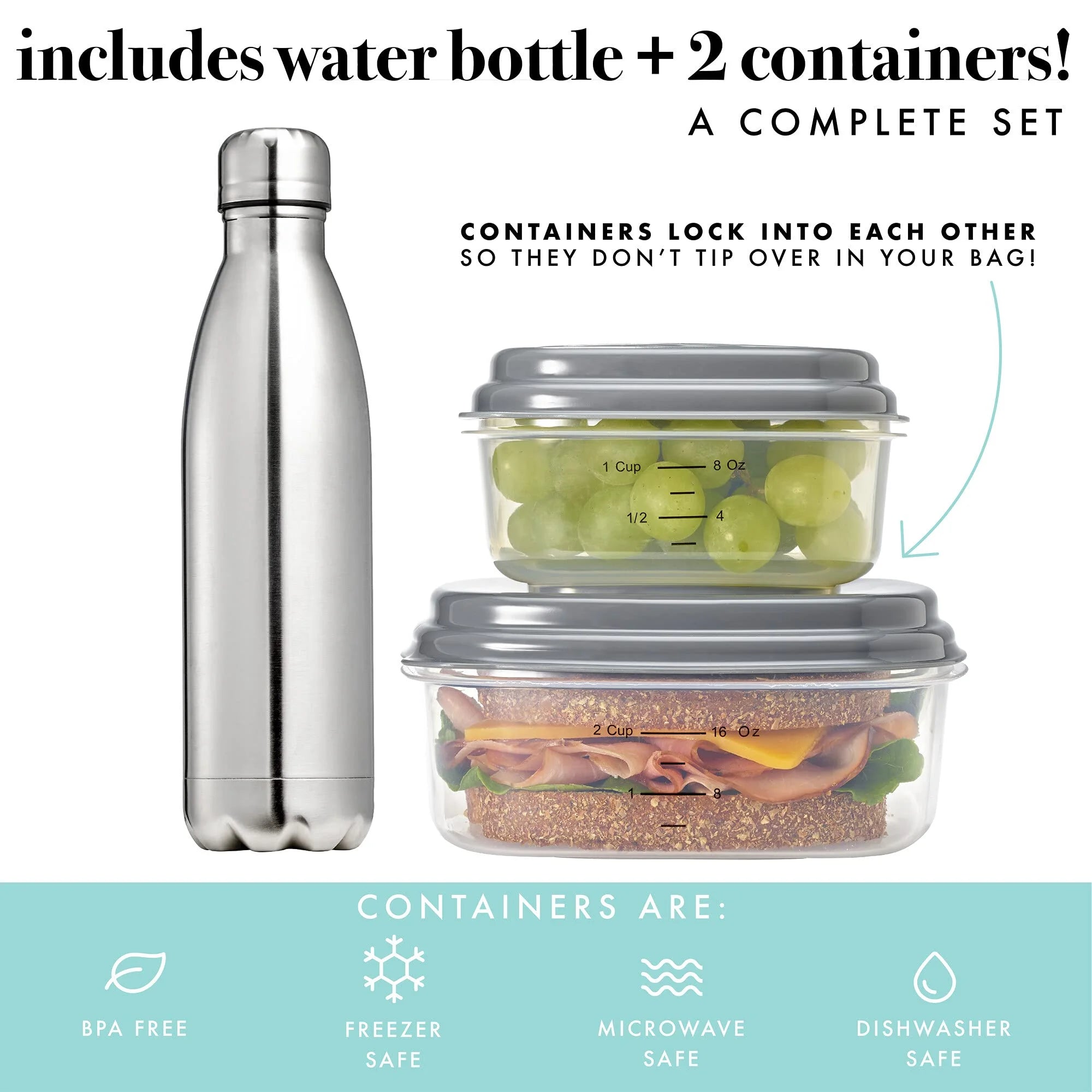 Insulated Lunch Tote with Bottle and Containers S359374