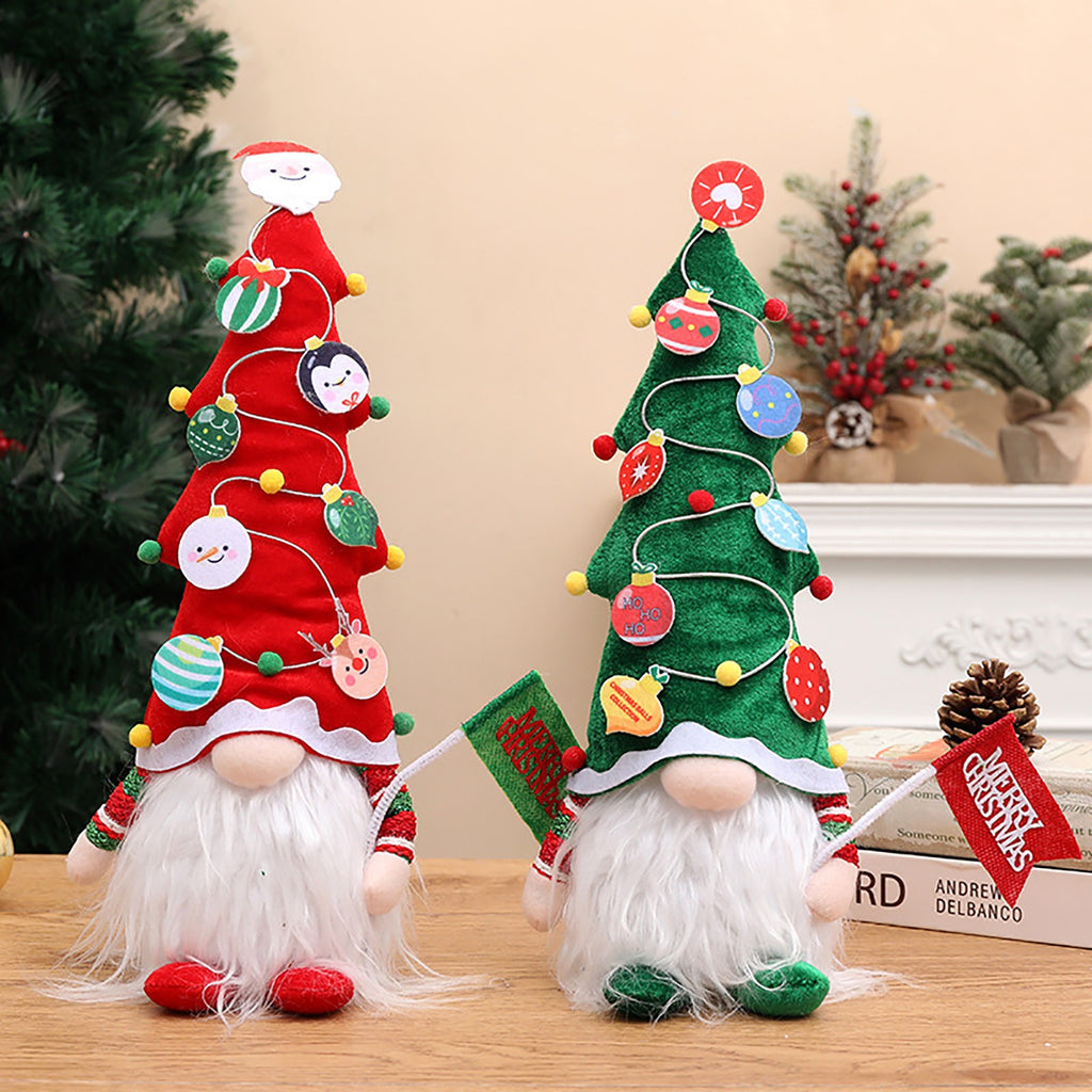 Luminous Faceless Doll Christmas Tree Hat Hair Doll Holding Flag Doll Children's Gift *1 Pair G90541