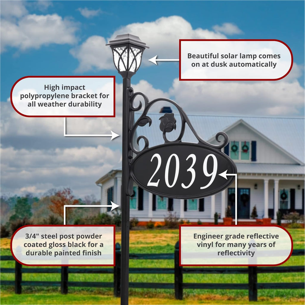 Handcrafted Double-Sided Reflective Home Address Sign with Solar Decorative Light O928511