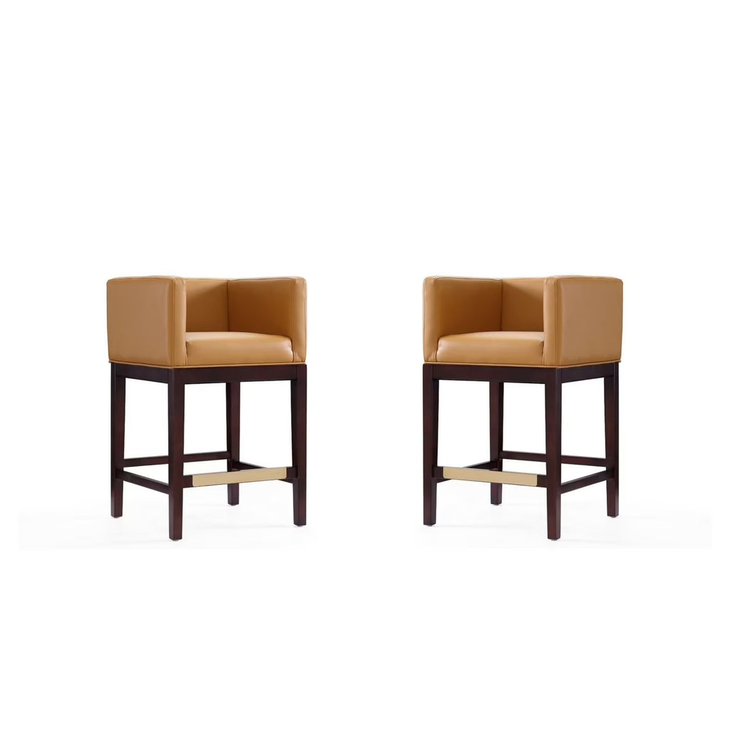 Camel and Dark Walnut Beech Wood Counter Height Bar Stool (Set of 2) D322