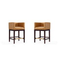 Camel and Dark Walnut Beech Wood Counter Height Bar Stool (Set of 2) D322