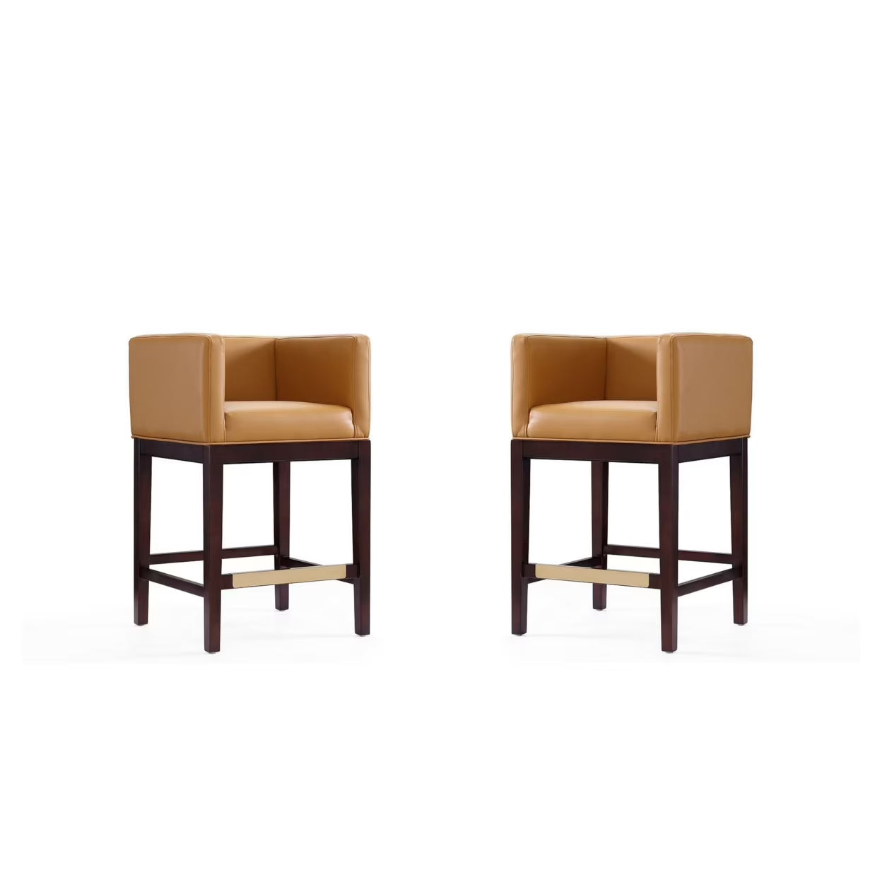 Camel and Dark Walnut Beech Wood Counter Height Bar Stool (Set of 2) D322