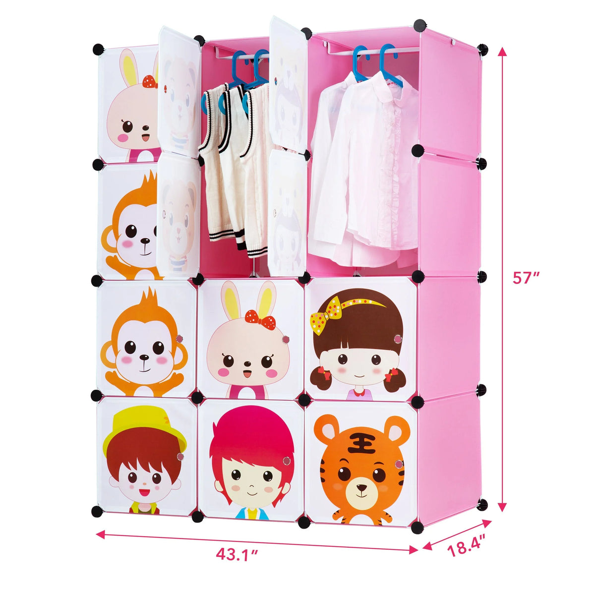 Pink Children's Portable Clothes Closet Rack with Storage Cubes Q835024