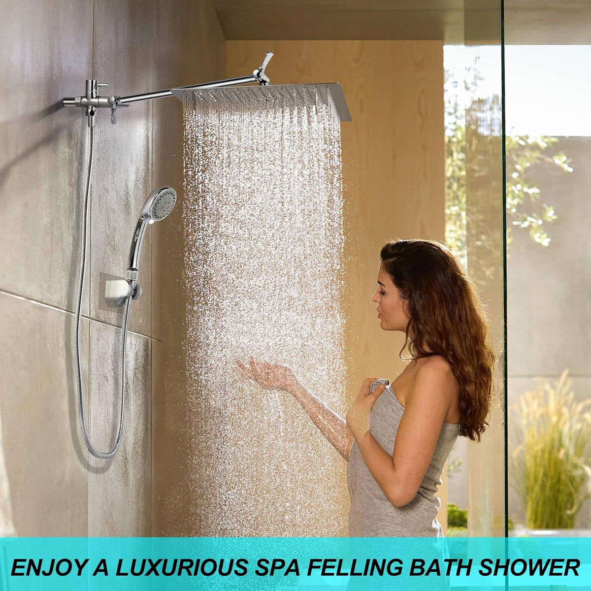 Stainless Steel Dual Square Rainfall Shower Head with Handheld Spray Pack of 2 S261287