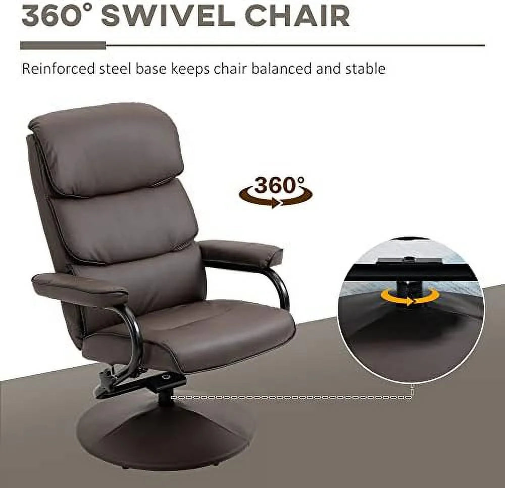 Brown PU Leather Swivel Recliner Chair with Ottoman L175