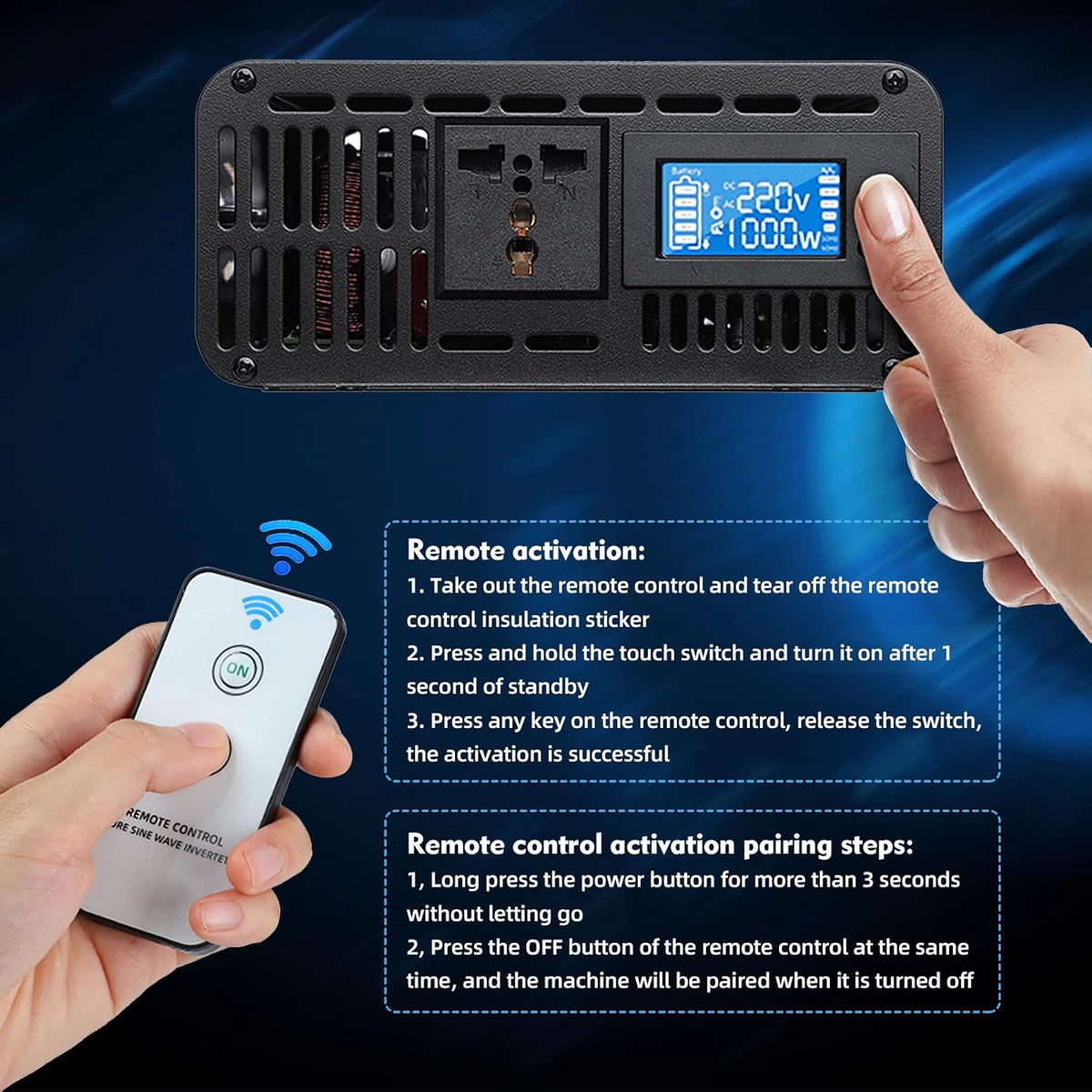 600W Pure Sine Wave Power Inverter DC 24V to AC 110V-130V with LCD Display and Wireless Remote Control D770