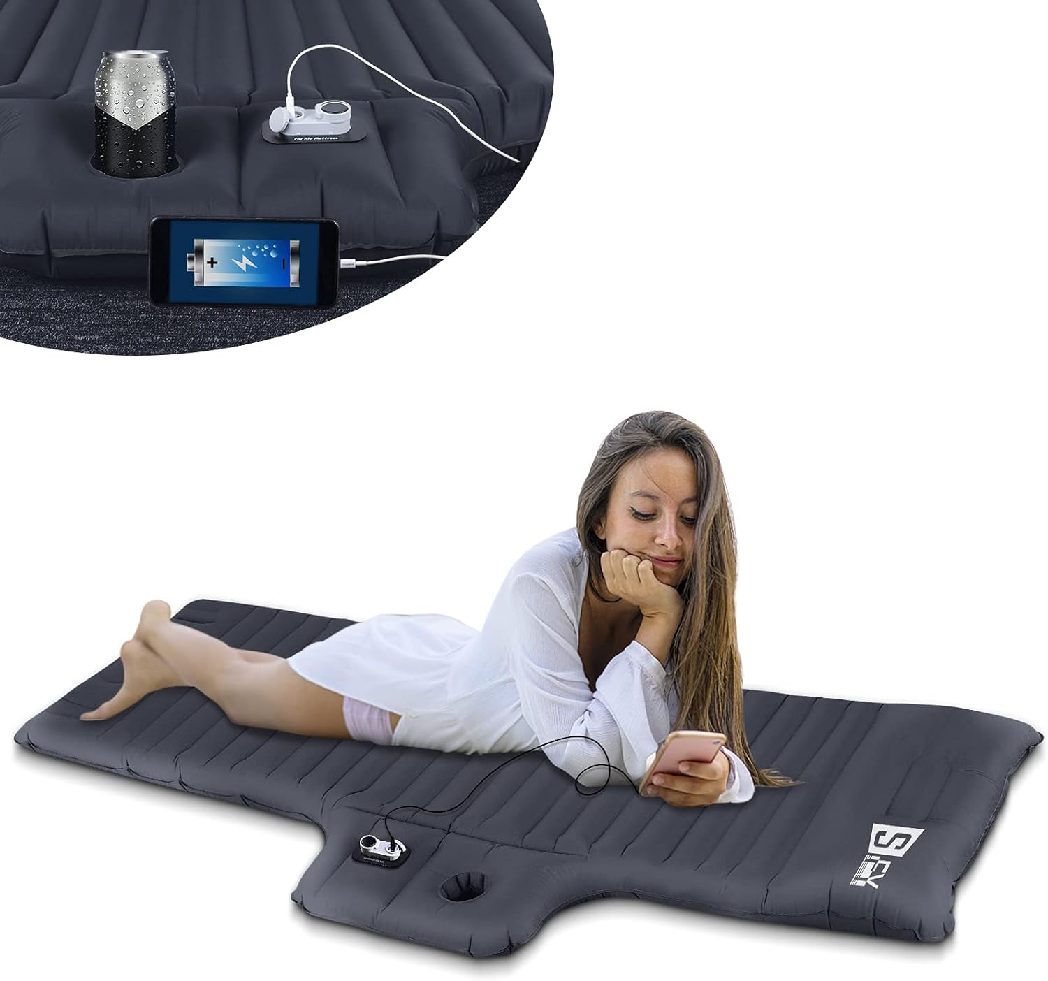 Inflatable Lounger Air Mattress Portable Auto Air Sofa Lazy Chair Sleeping Camping Pad U8214