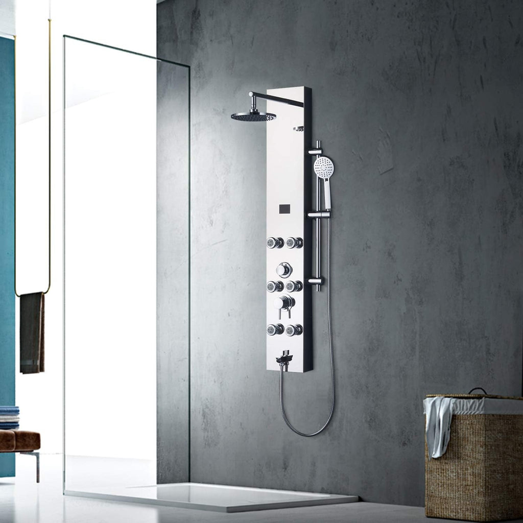 #304 Stainless Steel Shower Panel with LED Temperature Display and 6 Nozzles Q368