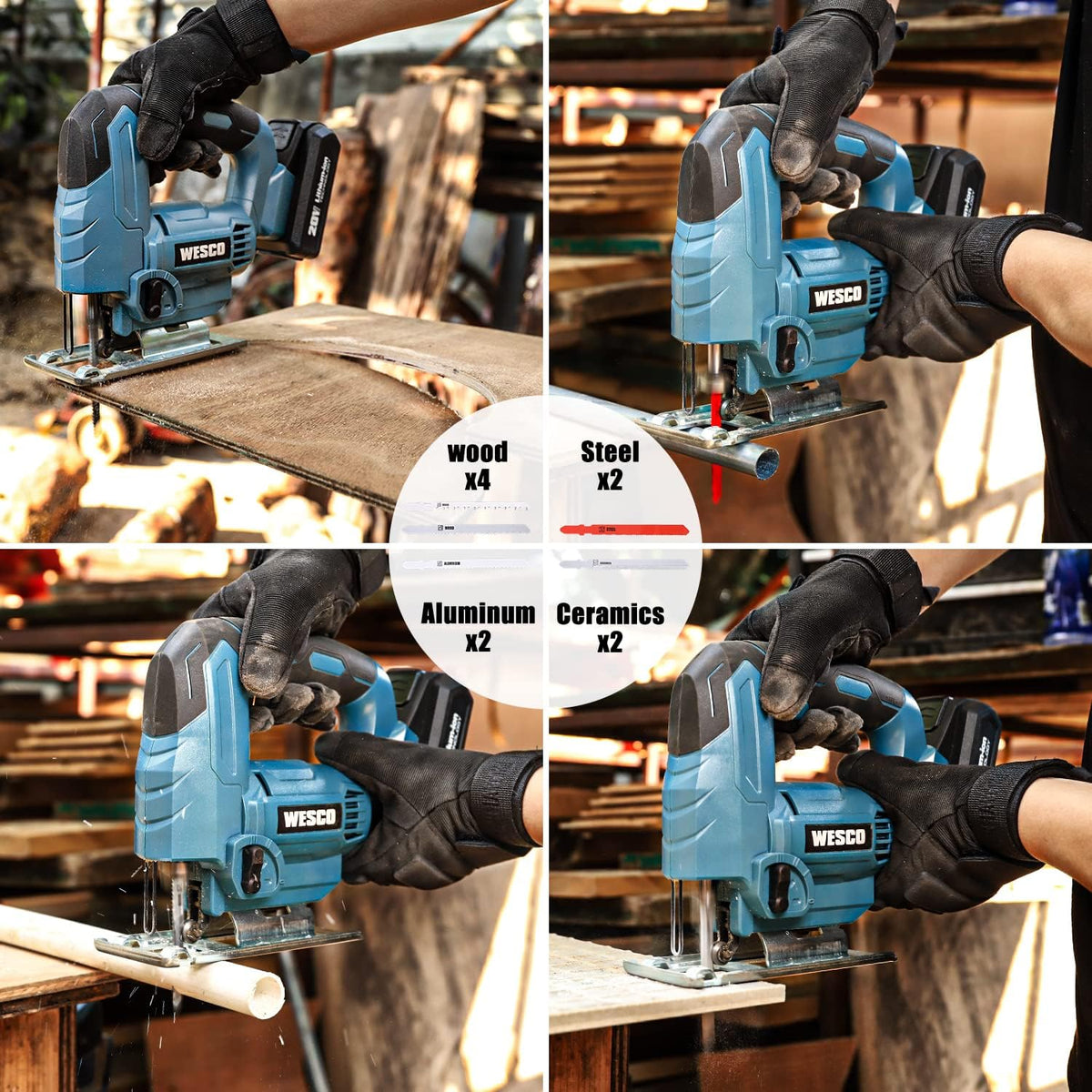Cordless Jigsaw Tool with Battery, 2500SPM, ±45° Bevel, Adjustable Aluminum Base, LED Light, Pack of 2 Z793458