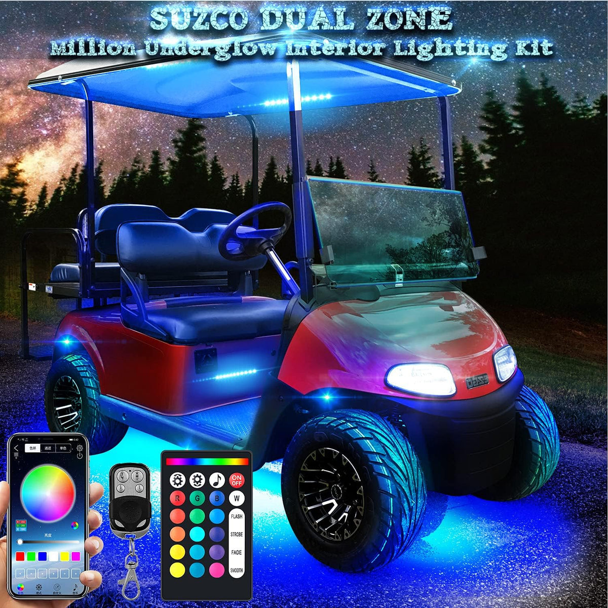 10-pods Trucks LED RGB Neon Underglow Rock Lights Kit with 4-Pcs Interior Light Kit Waterproof 12V S91047