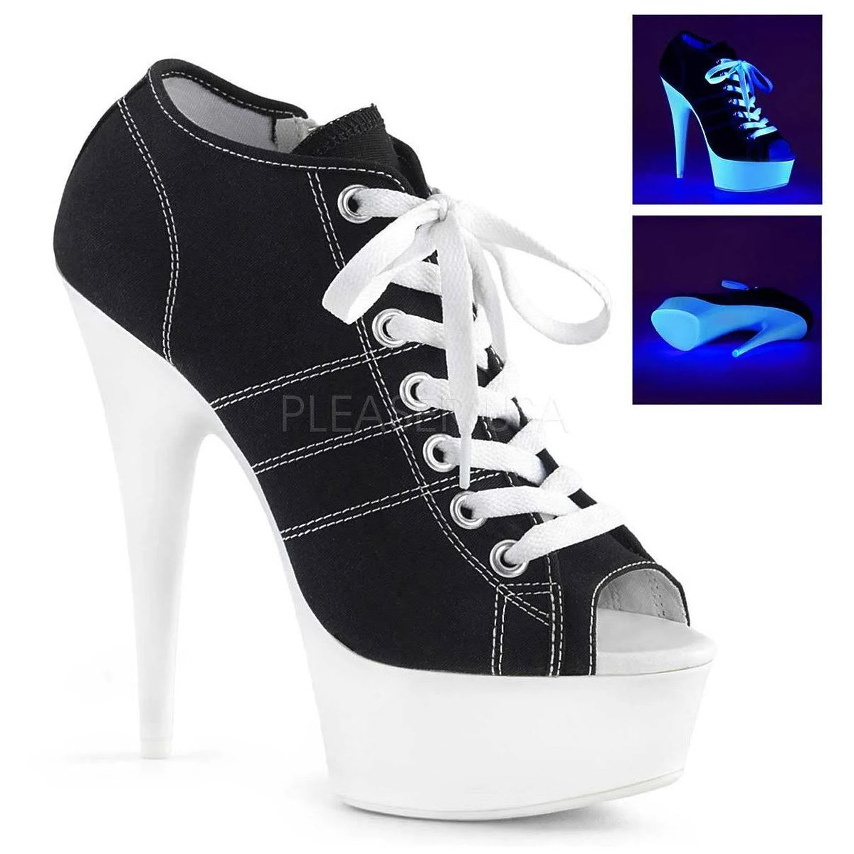 11 Black Canvas Neon White Heels X793597