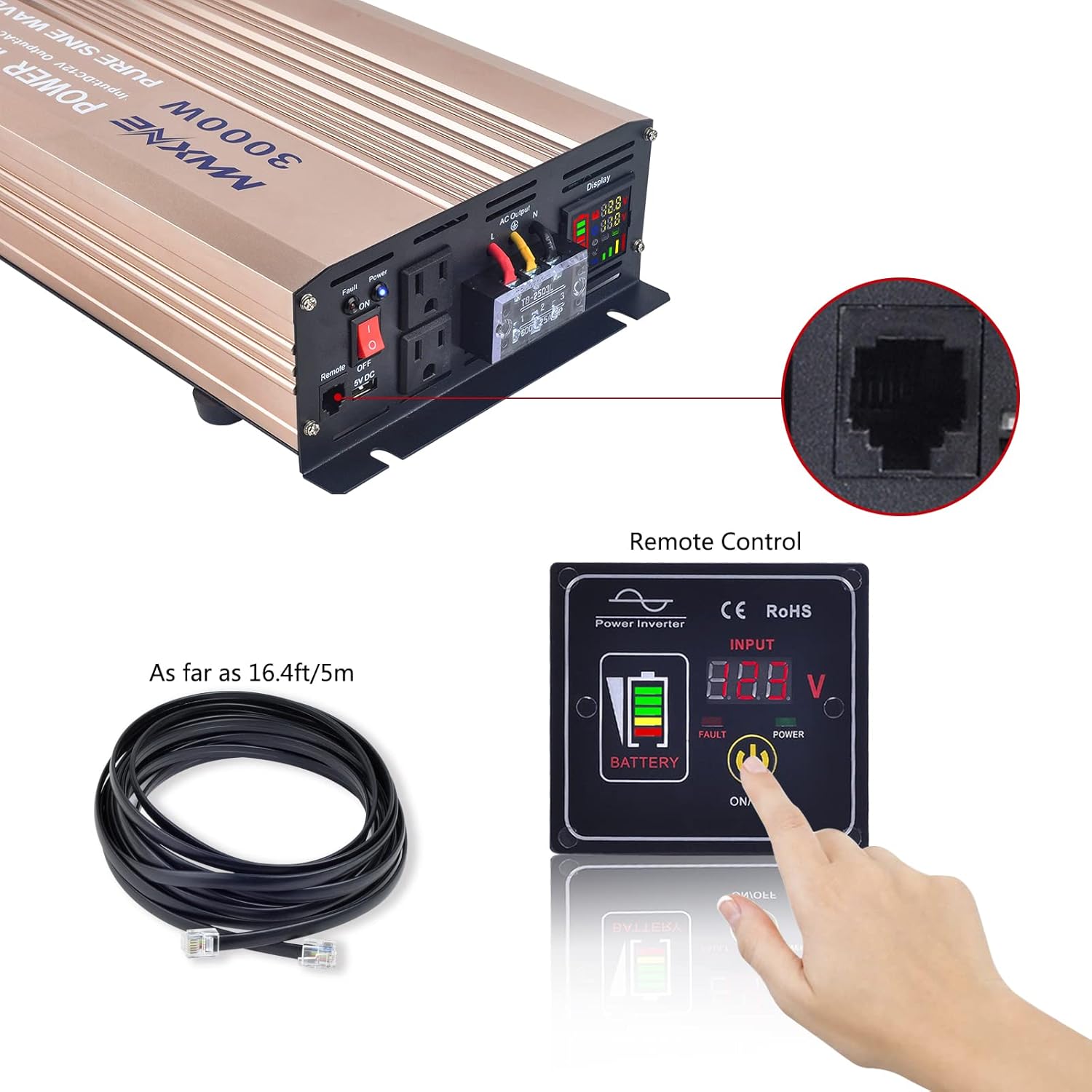 3000 Watts Pure Sine Wave Power Inverter with LCD Display and Remote Control C822