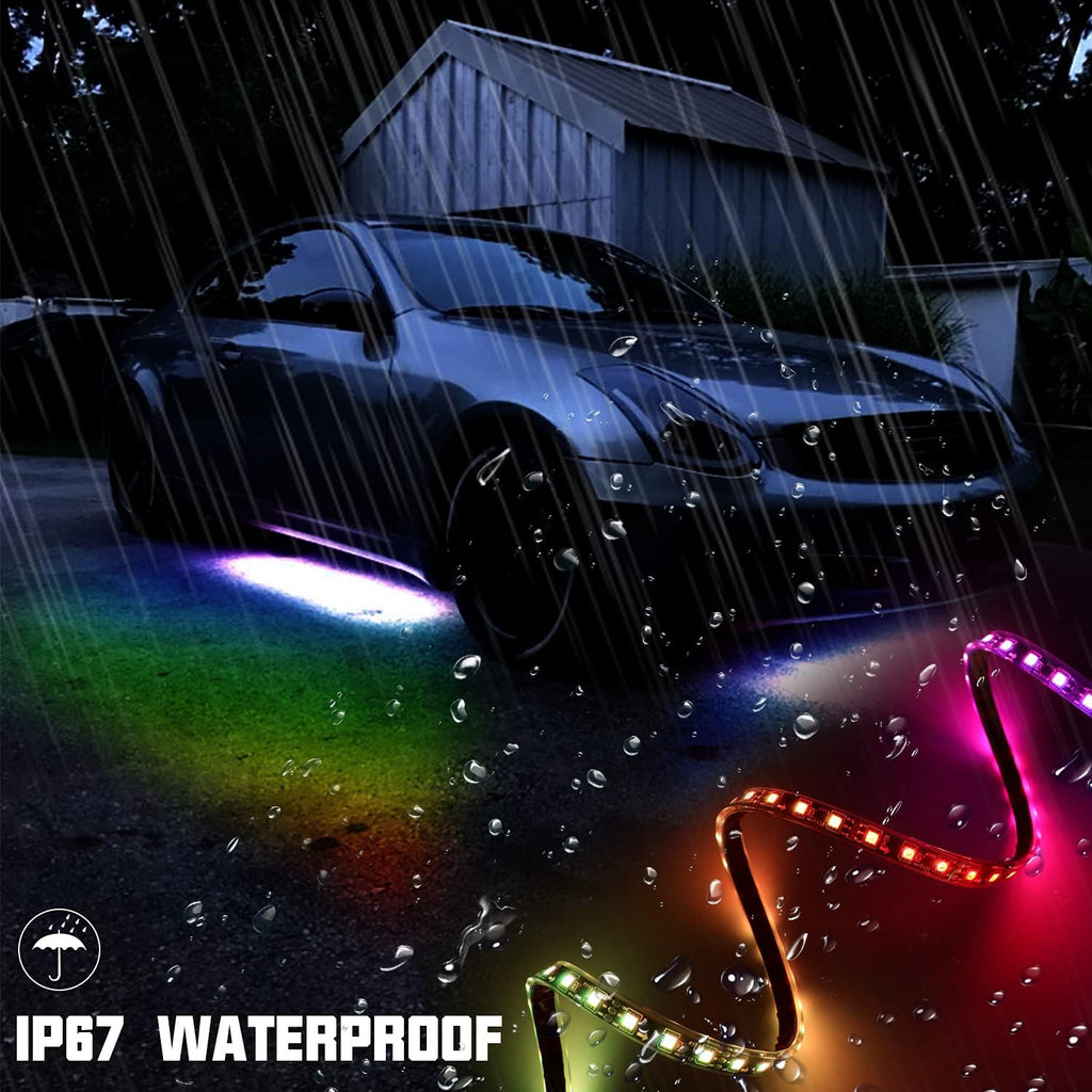Vehicle Underglow LED Strip Lights with Bluetooth APP Control 12V Underbody Light Kit Pack of 2 T514