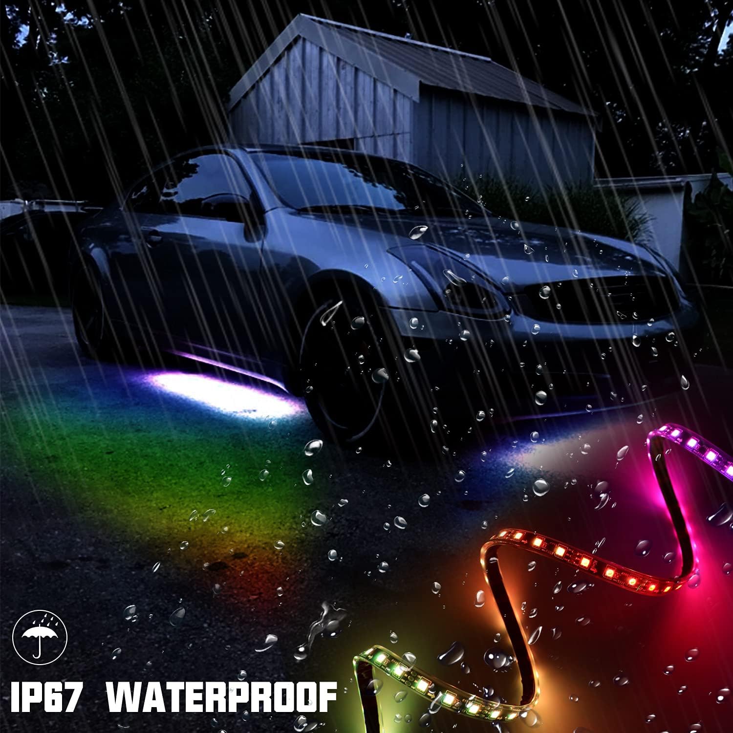 Vehicle Underglow LED Strip Lights with Bluetooth APP Control 12V Underbody Light Kit Pack of 2 T514
