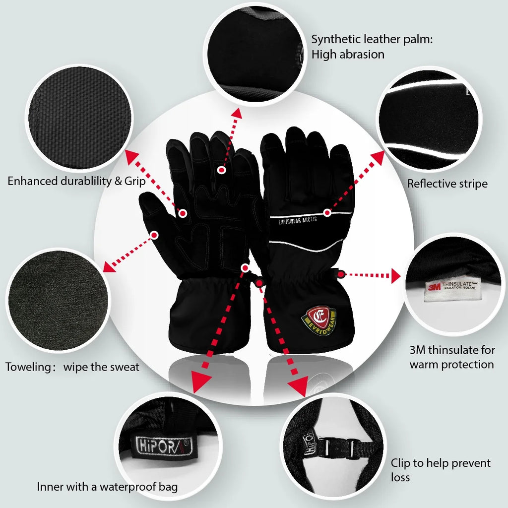 Waterproof Ski Gloves, 3M Thinsulate Winter Gloves (M, Black) A5207