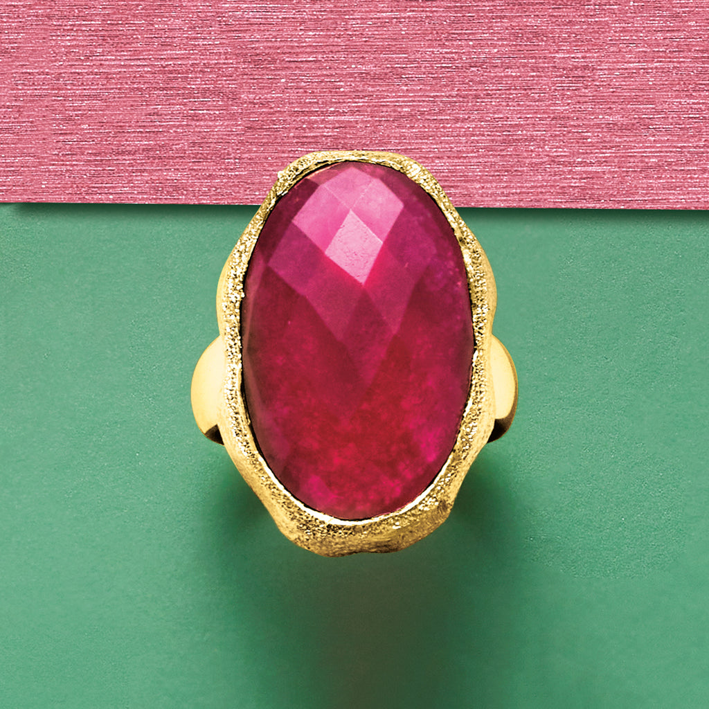 25.00 Carat Pink Quartz Ring in 18kt Gold Over Sterling C47925