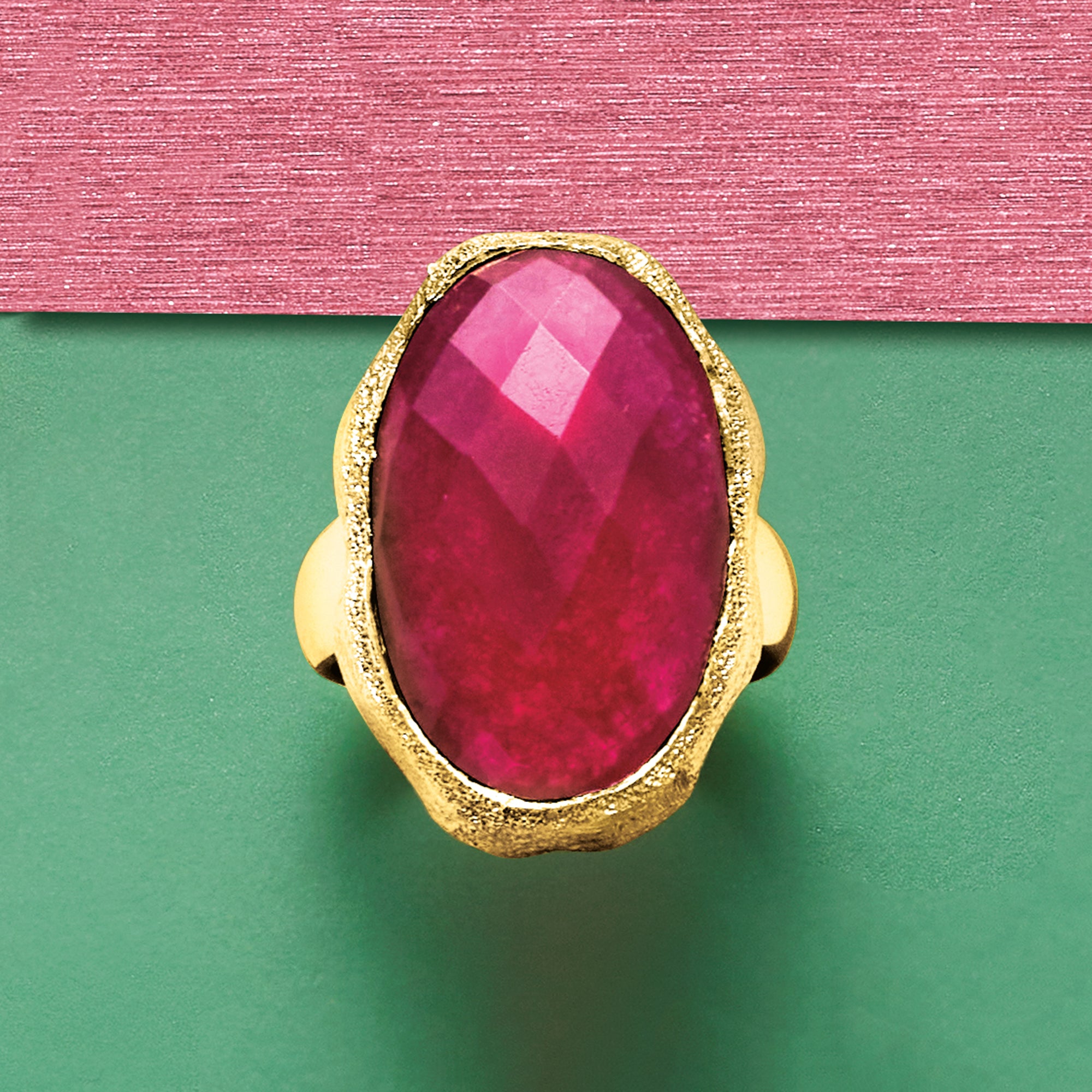 25.00 Carat Pink Quartz Ring in 18kt Gold Over Sterling C47925