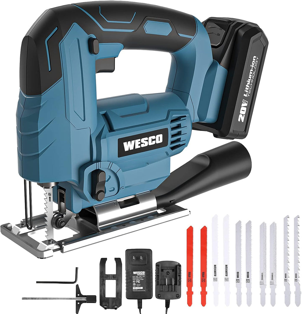 Cordless Jigsaw Tool with Battery, 2500SPM, ±45° Bevel, Adjustable Aluminum Base, LED Light, Pack of 2 Z793458