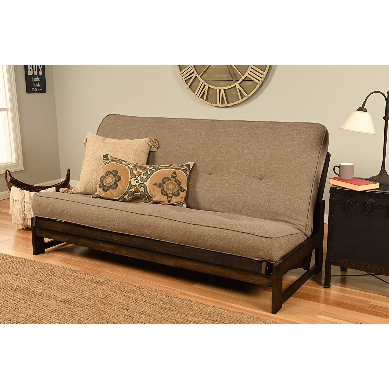 Mid-Century Futon Frame with Linen Mattress U409862