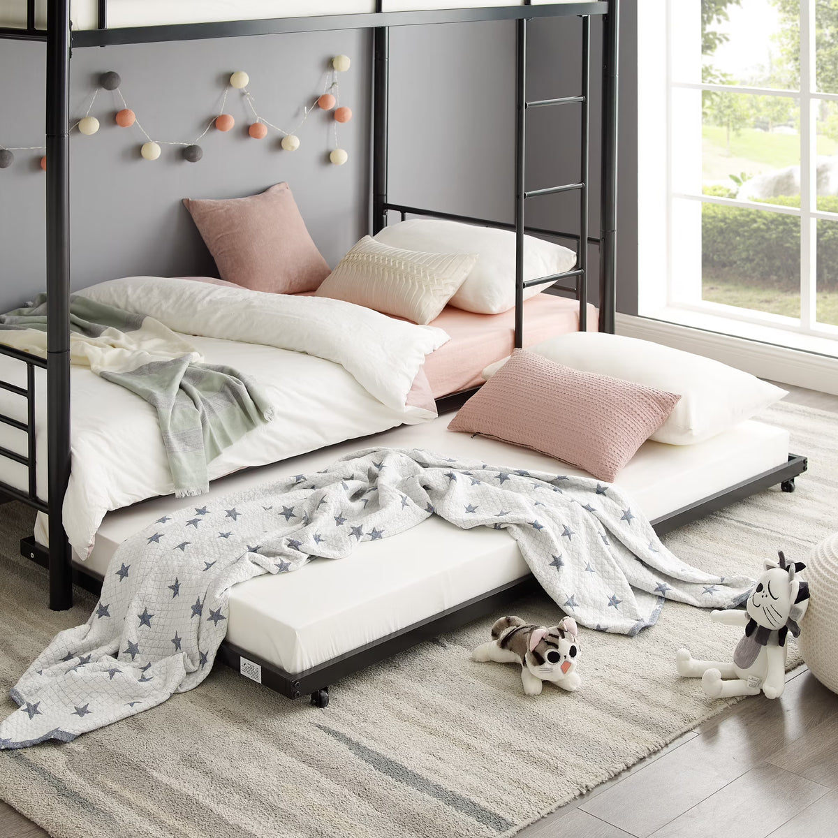 Twin Roll-Out Metal Trundle Bed Frame - Black X341