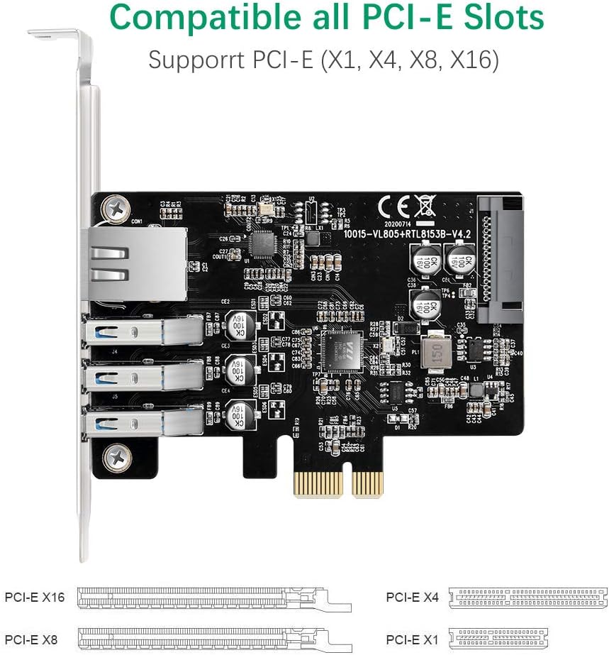 3 Ports PCI Express USB 3.0 Card with Gigabit Ethernet Ports W398418