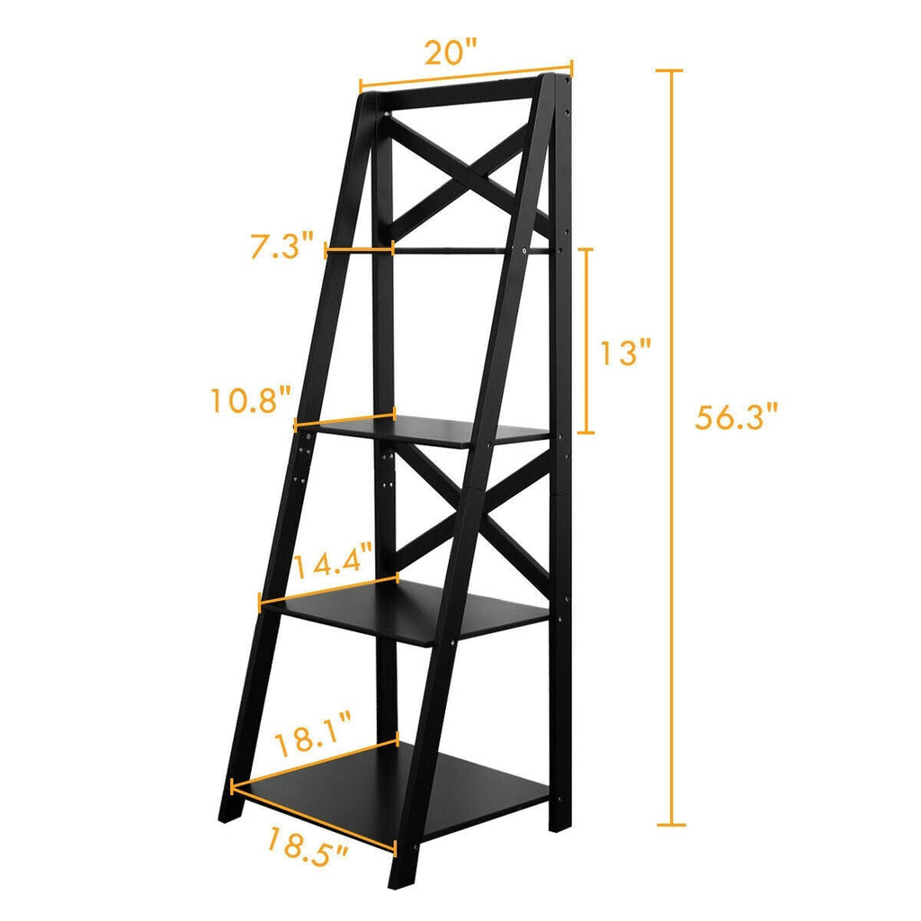 4-Tier Ladder Shelf Bookcase Storage Display - Black O6901