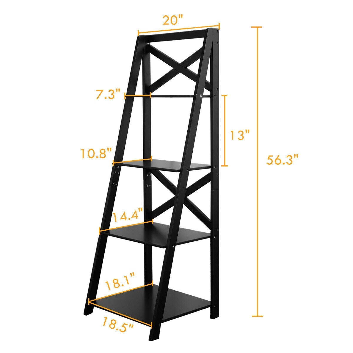 4-Tier Ladder Shelf Bookcase Storage Display - Black O6901