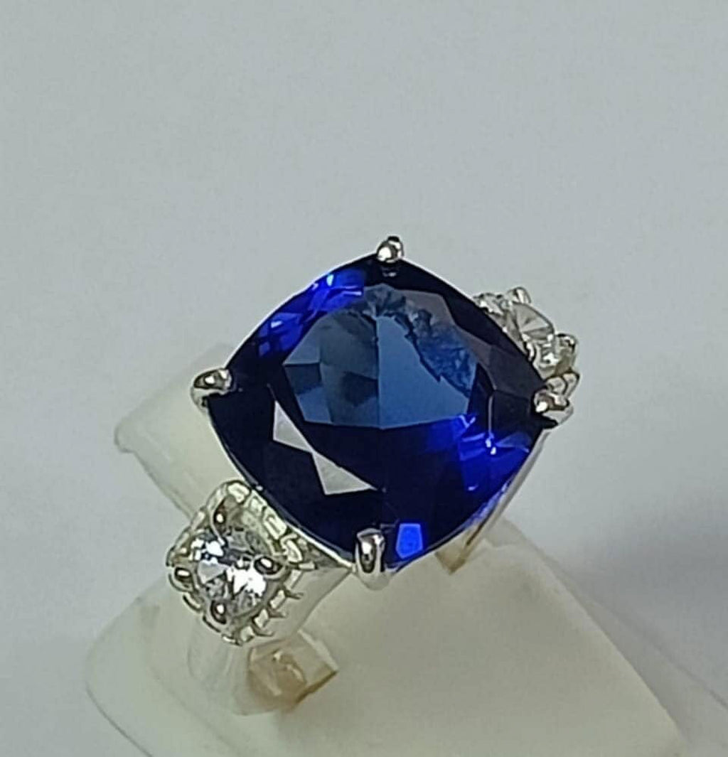 Elongated Cushion Engagement Ring with Blue Sapphire D112205